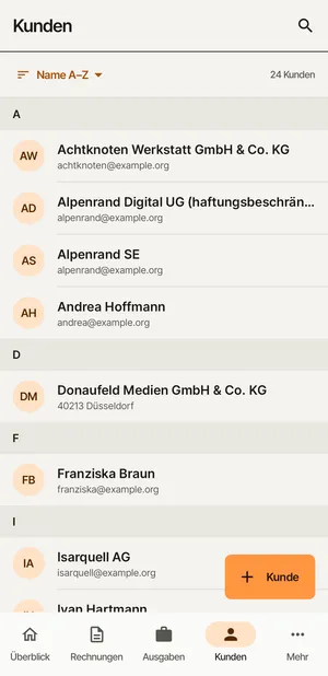 Screenshot: Kunden