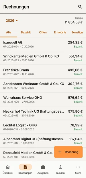 Screenshot: Rechnungen